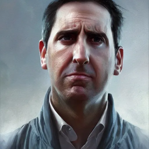 Prompt: hyper realistic, portrait of michael scott, ethnicity : japanese, epicanthal fold, painted by greg rutkowski, wlop, loish,