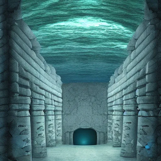 Image similar to inside the temple of dagon submerged beneath the ocean by pieter s aenredam