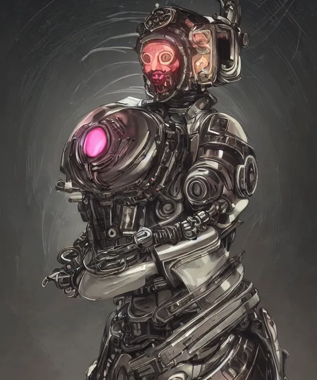 Prompt: a mechanical geisha portrait wearing sci fi armor, front facing!!!, surrealism , scifi, intricate cyberpunk armor, elegant, highly detailed cyberpunkbody armor, neon glowing eyes, digital painting, artstation, concept art, smooth, sharp focus, illustration, art by Artgerm and moebius and Peter Mohrbacher,