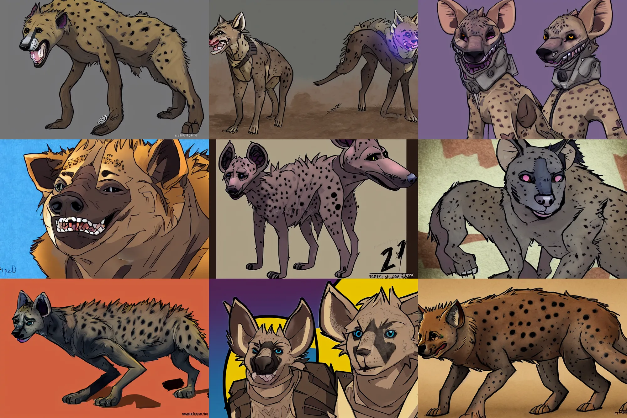 Prompt: illustration of a male hyena fursona ( from the furry fandom ), borderlands style