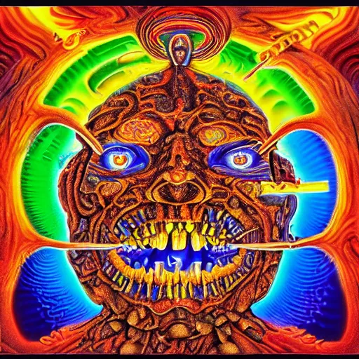 Image similar to a vivid image of the portal to hell in a puzzle box by clive barker and alex grey and lisa frank and michael whelan, symmetry accurate features, very intricate details, 8 k, hires