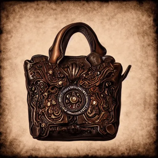 Image similar to an ornate small leather bag, fantasy illustration, medieval era, blank background, studio lighting, hand - drawn digital art