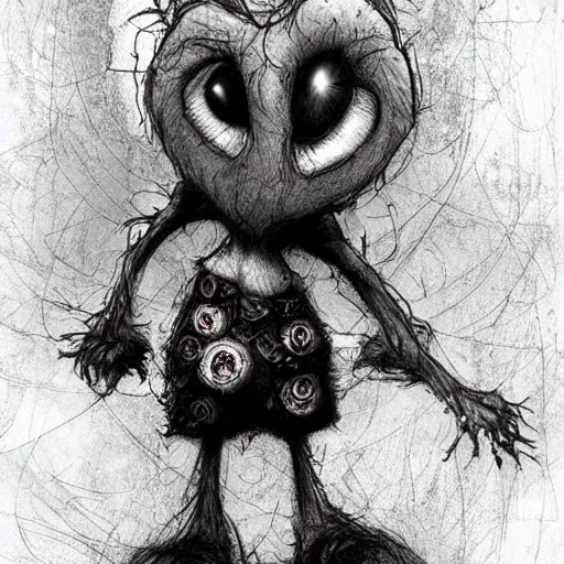 Prompt: grunge drawing of a cute teddy bear by - michael karcz , in the style of corpse bride, loony toons style, horror themed, detailed, elegant, intricate