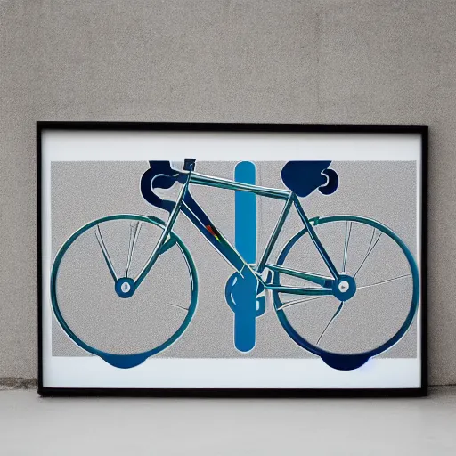 Image similar to olympic cycling by otl aicher, screen printed. silver, blue, green, black. on white paper.