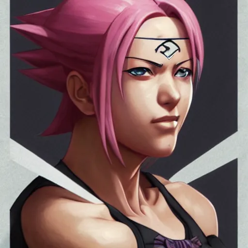 Image similar to sakura haruno as a street fighter character, cg animation, capcom, realistic, character select portrait, by artgerm, greg rutkowski, alphonse mucha, 3 d