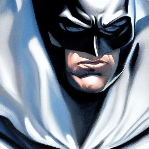 Image similar to An ultra-realistic portrait painting of Batman in the style of Alex Ross. 4K. Ultra-realistic. Extremely detailed. Epic lighting. Award-winning