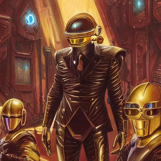 Image similar to Daft Punk as fantasy D&D characters, close-up portrait art by Donato Giancola and James Gurney, digital art, trending on artstation