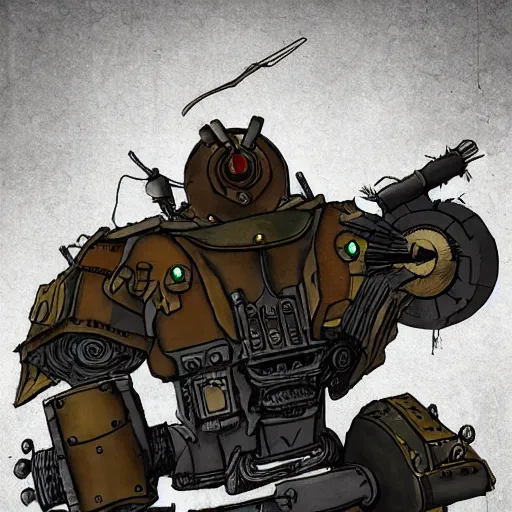 Prompt: a high fantasy WW1 experimental combat mech attacking an enemy tank in the style of desielpunk/steampunk/decopunk