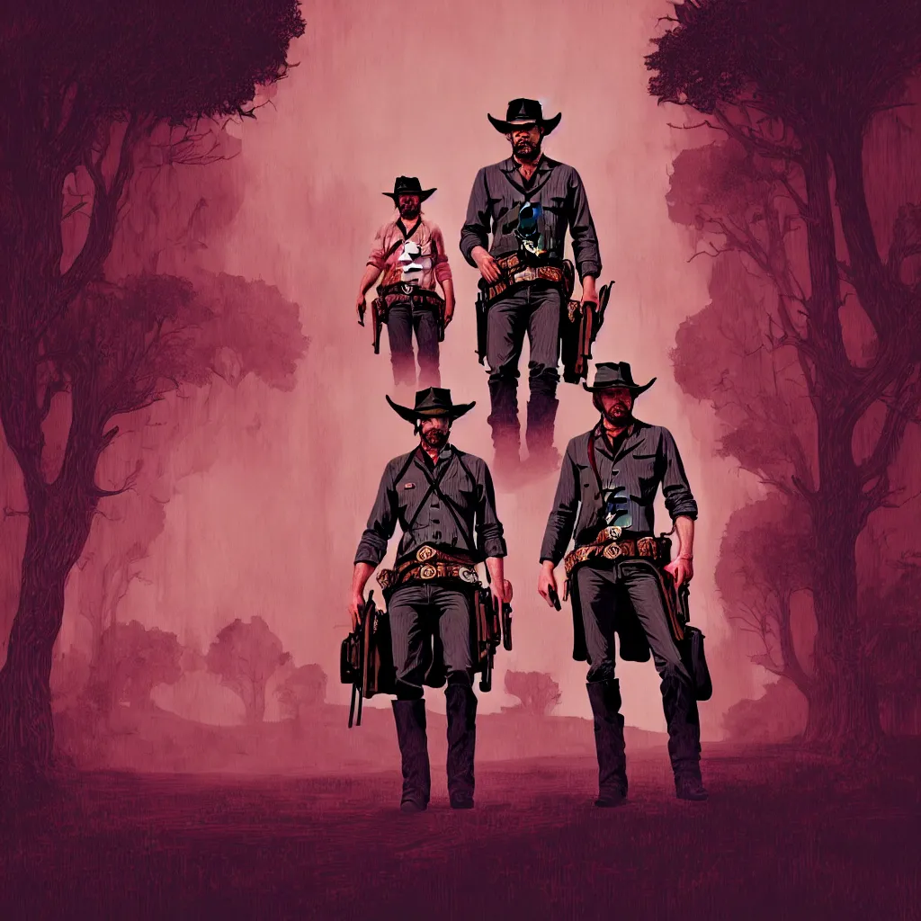 Image similar to red dead redemption art by james jean, photoillustration, mystical baroque, pastel synthwave