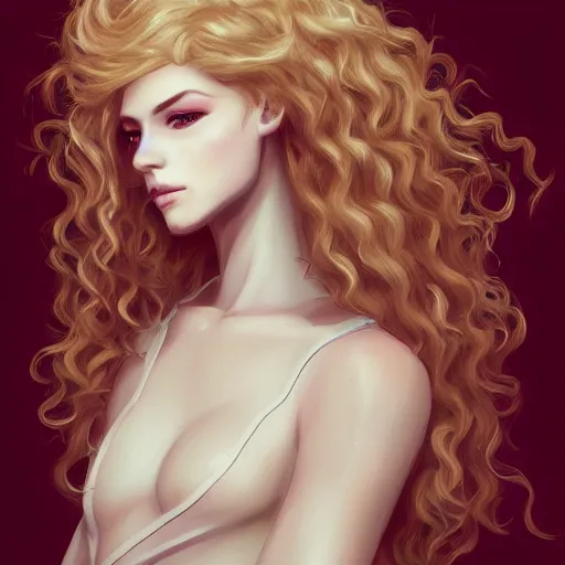 Prompt: portrait of Lucius the beautiful fantasy androgynous prince, long fluffy strawberry blond curly hair, clean and pretty, 8k, trending on artstation