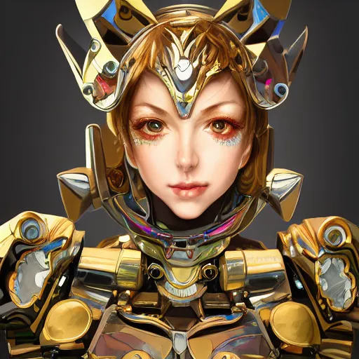 Image similar to studio portrait of lawful good colorful female holy mecha paladin absurdly beautiful, elegant, young sensual graceful woman, ultrafine hyperrealistic detailed face illustration by kim jung gi, irakli nadar, intricate linework, sharp focus, bright colors, matte, octopath traveler, final fantasy, unreal engine highly rendered, global illumination, radiant light, intricate environment