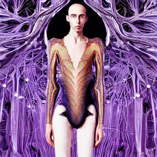 Image similar to intricate detail, haute couture, iris van herpen, mugler, alexander mcqueen, techno mystic, inanna ashteroth with aqua neon rapunzel dreadlocks, nautical siren, princess intergalactica, gateway to futurisma