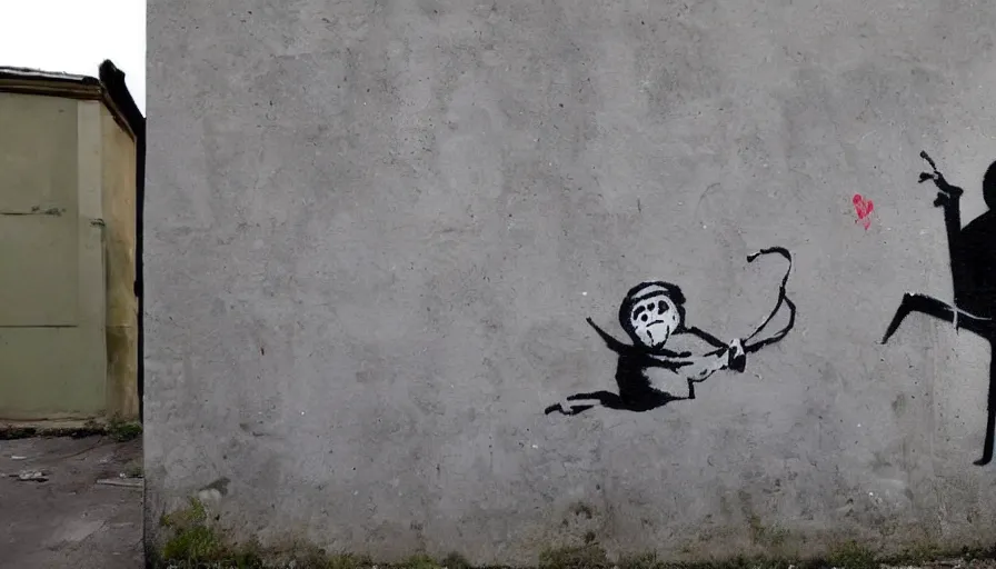 Image similar to Graffiti by Banksy of a monkey in a suit