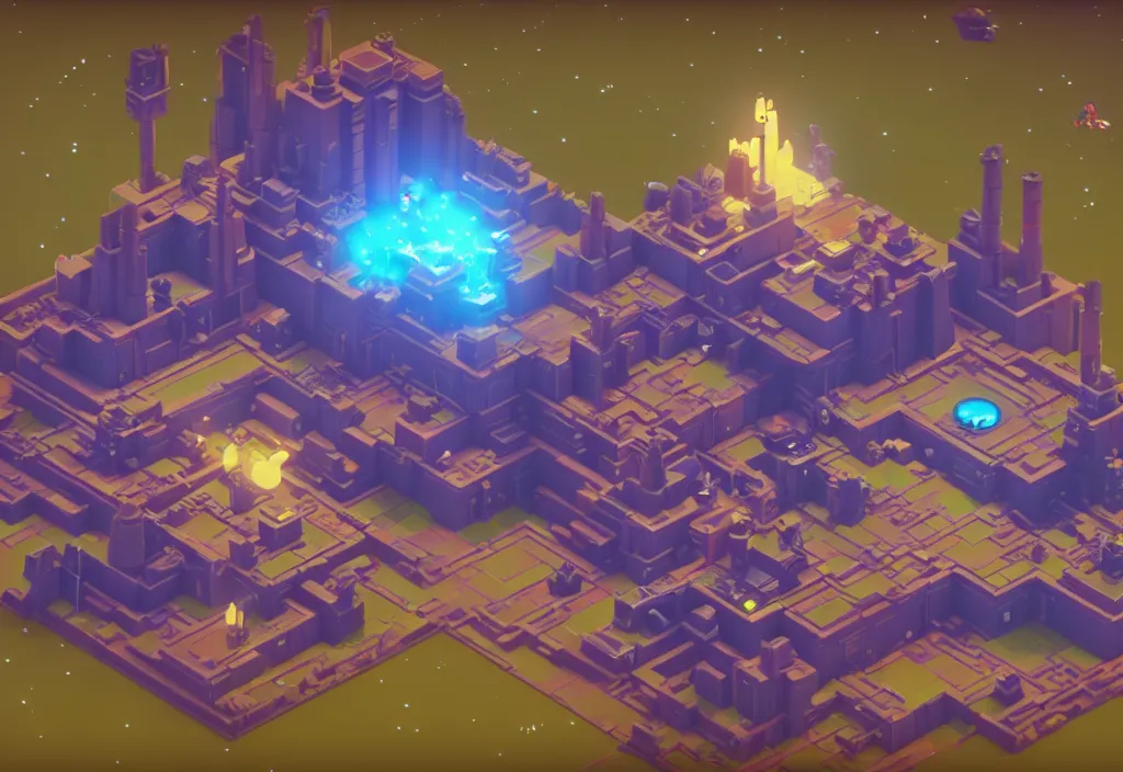 Image similar to isometric magicavoxel no mans sky castle cinematic lighting, 4k