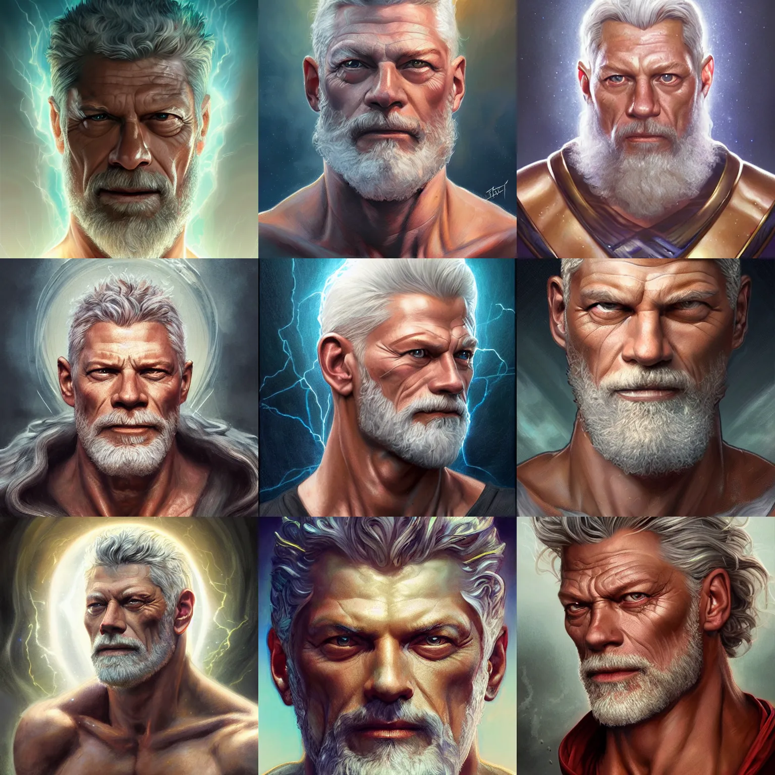 Prompt: zeus, stephen lang, lightning, portrait, headshot, highly detailed, headshot, digital painting, trending on artstation, concept art, sharp focus, illustration, art by artgerm and tom bagshaw and wlop and alphonse mucha