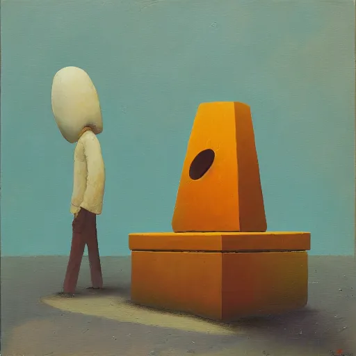 Prompt: an impasto painting by shaun tan and dan mcpharlin of an abstract forgotten sculpture by the caretaker and ivan seal