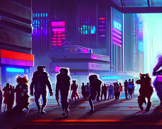 Prompt: high - resolution photograph from a cyberpunk era furry fandom convention ( midwest furfest 2 0 4 7 ), taking place after the genetic revolution and singularity. photorealistic.