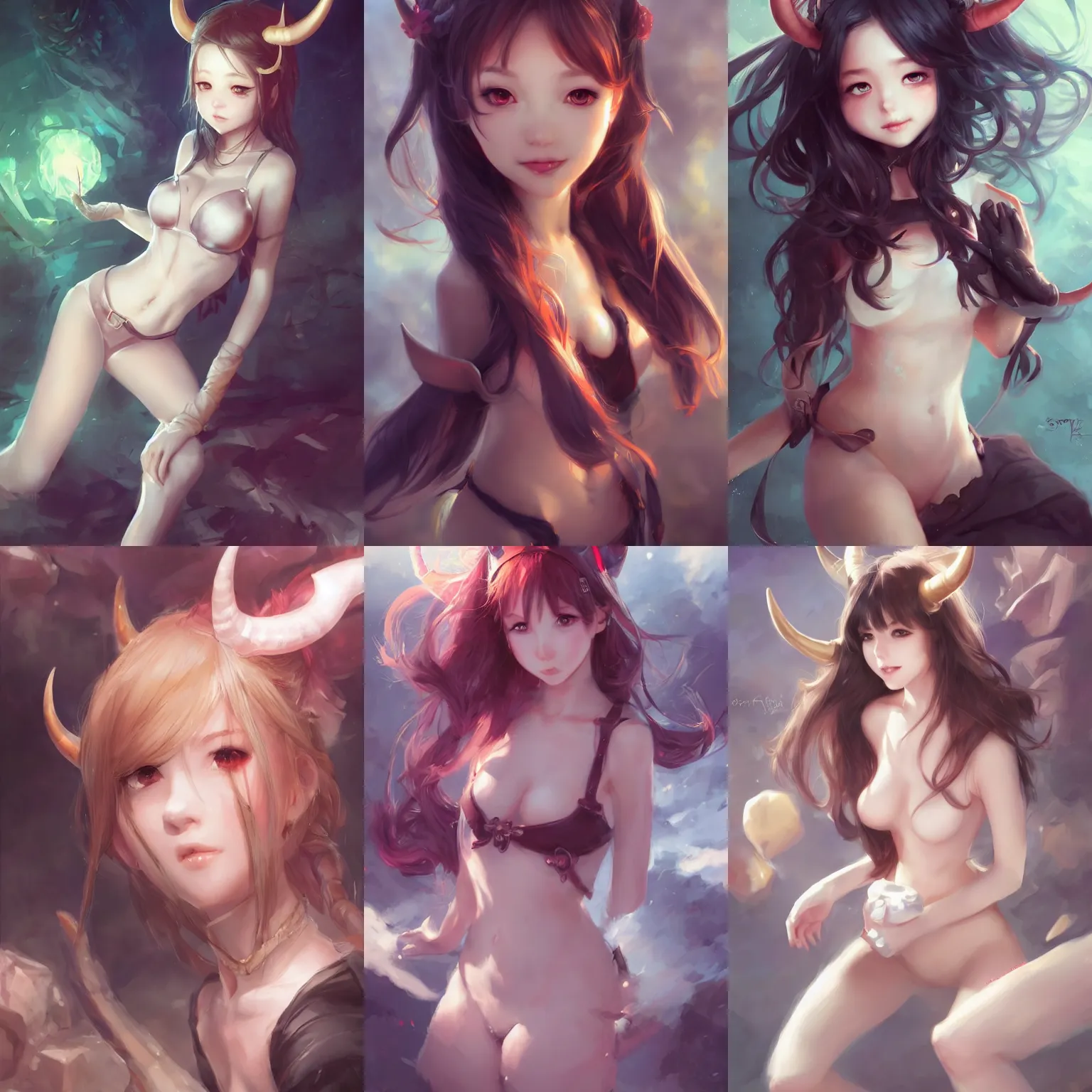 Prompt: a cute girl with horns, by Stanley Artgerm Lau, WLOP, Rossdraws, James Jean, Andrei Riabovitchev, Marc Simonetti, and Sakimichan, trending on pixiv