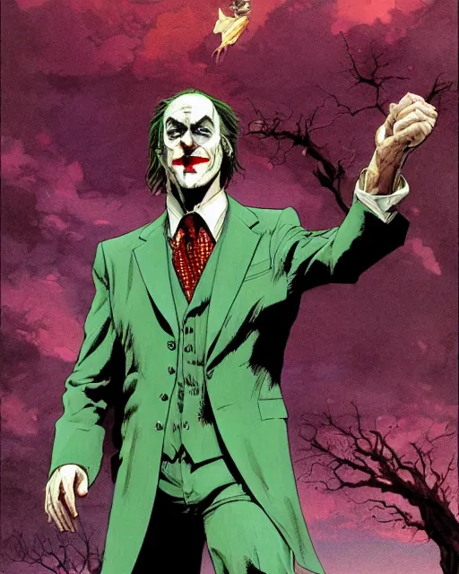 Image similar to portrait of saul goodman as the joker, illustration, art by makoto shinkai and peter elson, bernie wrightson