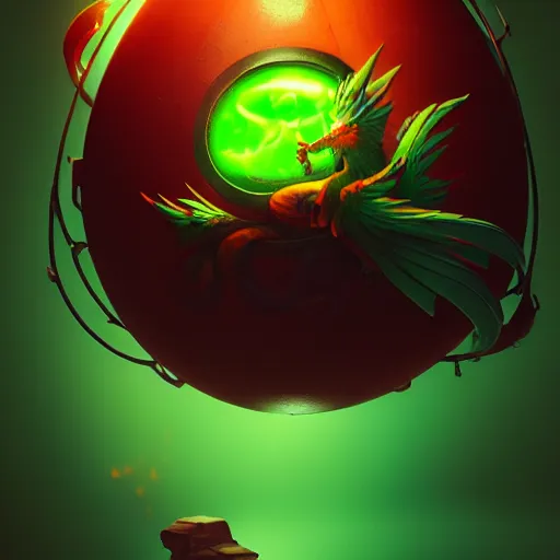 Prompt: little poisonous green phoenix climbs out of a broken big egg, peter mohrbacher style, ray tracing, cinematic, digital art, realistic, octane render