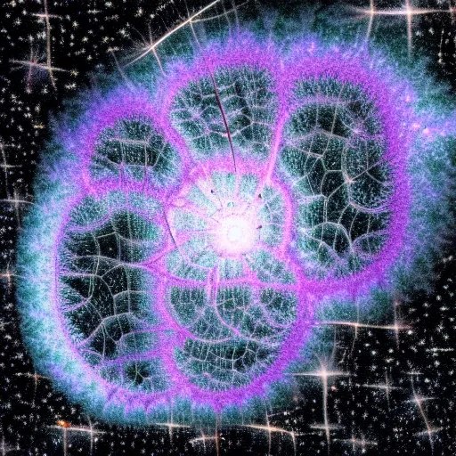 Prompt: mandelbrot set fractal spiral spiderweb mixed with jwst phantom galaxy, high quality image