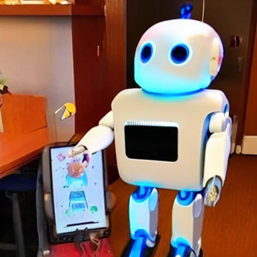 Image similar to <photo attention-grabbing robot-traits='friendly happy' robot-desires='hug'>Cute Robot has urgent message for you</photo>
