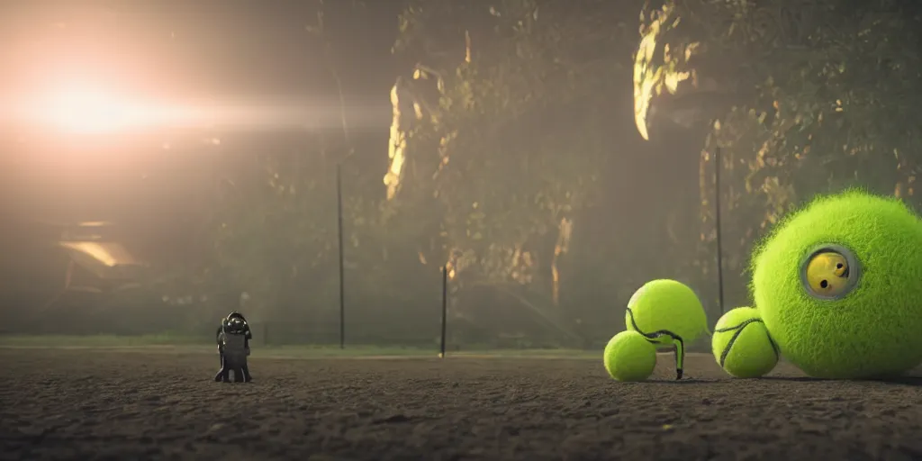 Prompt: a photo of 8 k ultra realistic tennis ball monster, tennis ball monsters, alien exotic, cinematic lighting, trending on artstation, 4 k, hyperrealistic, focused, high details, unreal engine 5, cinematic, alien planet atmosphere in background, 3 d render by basil gogos and beeple