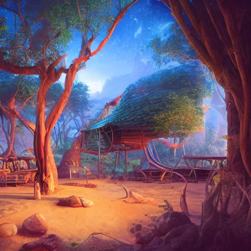 Prompt: egytian treehouse by artgerm, artstatonHD, fine art, oil painting, cinematic lighting, hyperdetailed, 8k, high resolution, insanely detailed and intricate, velvia, octane render