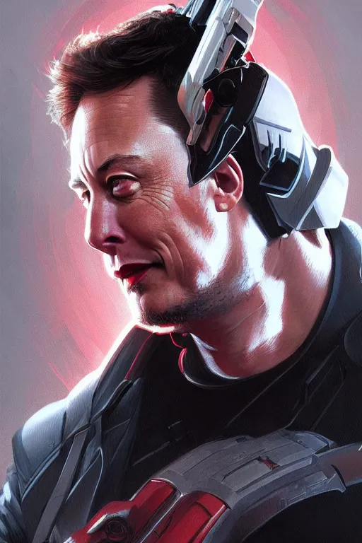 Image similar to elon musk as punisher, marvel character, realistic portrait, symmetrical, highly detailed, digital painting, artstation, concept art, smooth, sharp focus, illustration, cinematic lighting, art by artgerm and greg rutkowski and alphonse mucha