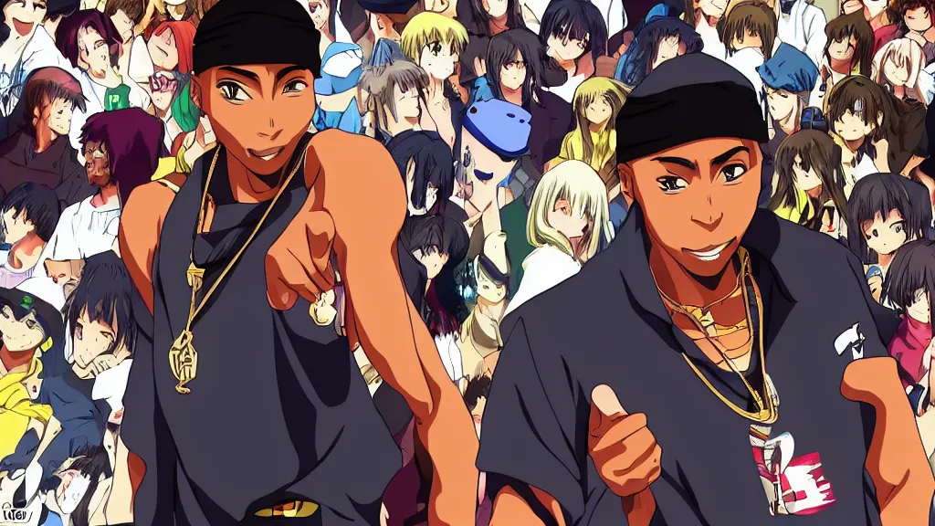 Prompt: tupac as an anime character