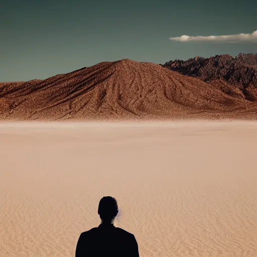 Image similar to photo of a man looking out across the desert, surreal style