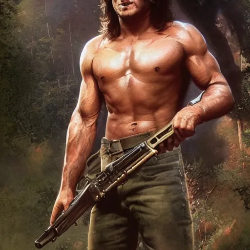 Prompt: john lennon as rambo, ultra realistic, concept art, intricate details, highly detailed, photorealistic, octane render, 8 k, unreal engine, art by frank frazetta, simon bisley, brom