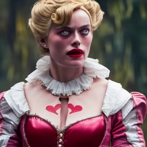 Prompt: Margot Robie as queen of hearts, highly detailed, 4k