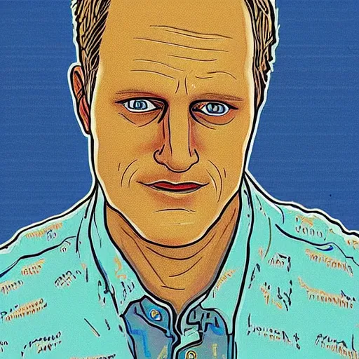 Image similar to “portrait of woody harrelson in the style of Robert Crumb”