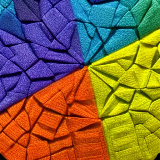 Image similar to hexagon pattern made of multicolour wool, photography, 4k, detailed, high saturation