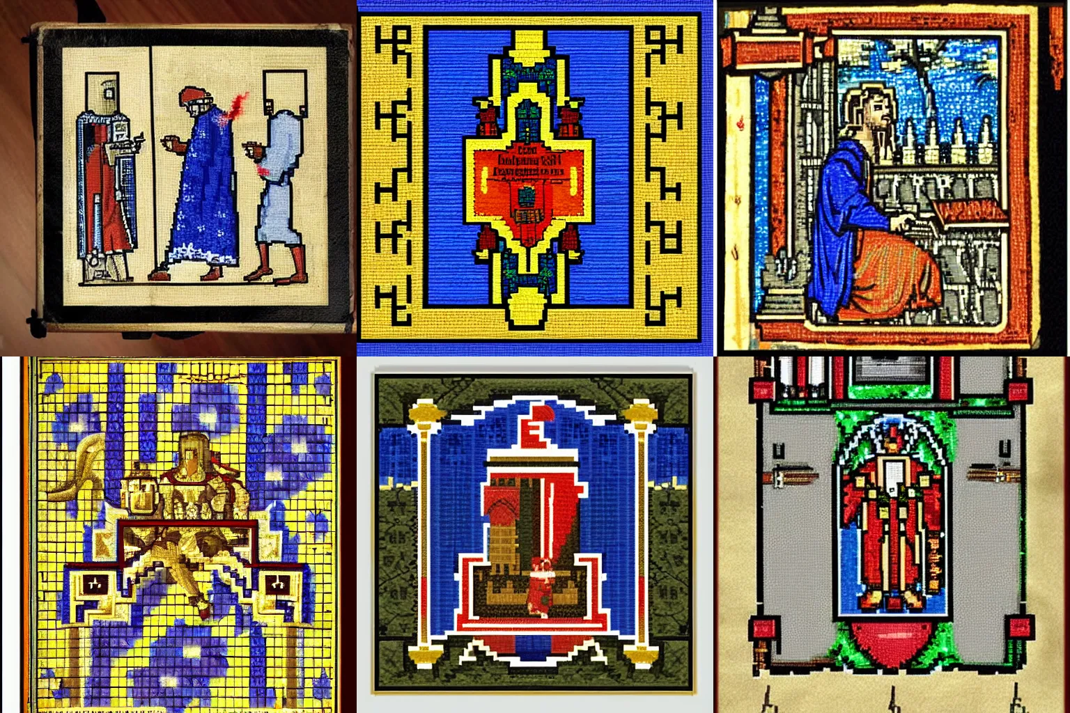 Prompt: pixel - art illuminated medieval manuscript