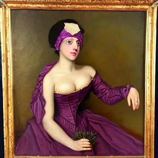 Image similar to lady gaga as a handmaiden, 1 8 0 0 s oil on canvas painting,