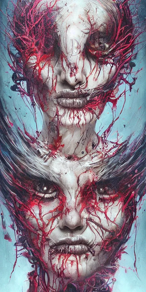 Image similar to nightmare portrait of the awakening of my 3rd eye,full character, melting ,8k,by tristan eaton,Stanley Artgermm,Tom Bagshaw,Greg Rutkowski,Carne Griffiths, Ayami Kojima, Beksinski, Giger,trending on DeviantArt,face enhance,hyper detailed,minimalist,horror, android, full of colour