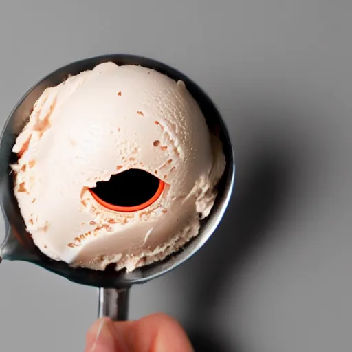 Prompt: a cone of ice cream with a scoop of pure flesh and eyeballs in it