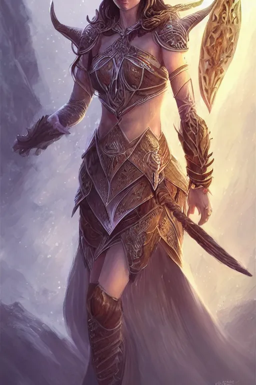 Image similar to female elven warrior blessed by the light of the forest, D&D, fantasy, intricate, elegant, highly detailed, digital painting, artstation, concept art, smooth, sharp focus, illustration, art by artgerm