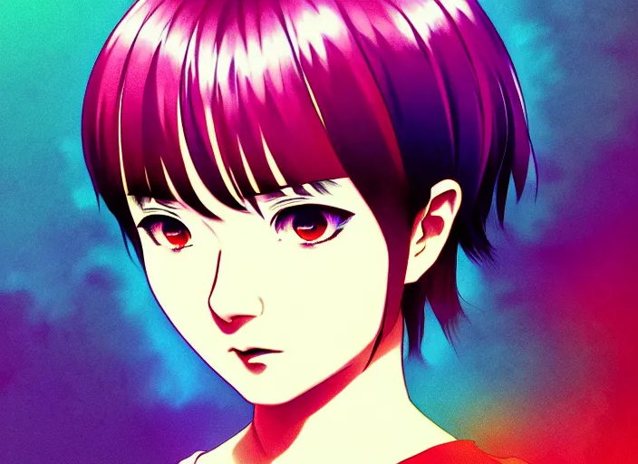 Prompt: ilya kuvshinov editorial illustration colorful anime portrait of shiina ringo, murata range, blue submarine no 6, manga, fine texture, detailed, perfect anime face, dramatic lighting, film grain, textured brush strokes, dynamic composition, moody, vivid, volumetric light, alphonse mucha, last exile, fine stippled lighting, tsuruta kenji