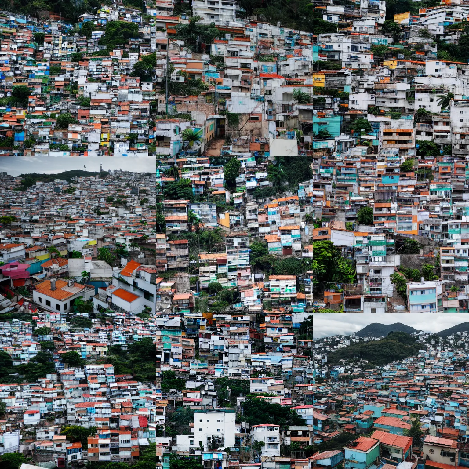 Prompt: the White House placed in a Favela, view from above