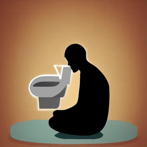 Image similar to a toilet sitting on a man in the bathroom, digital art