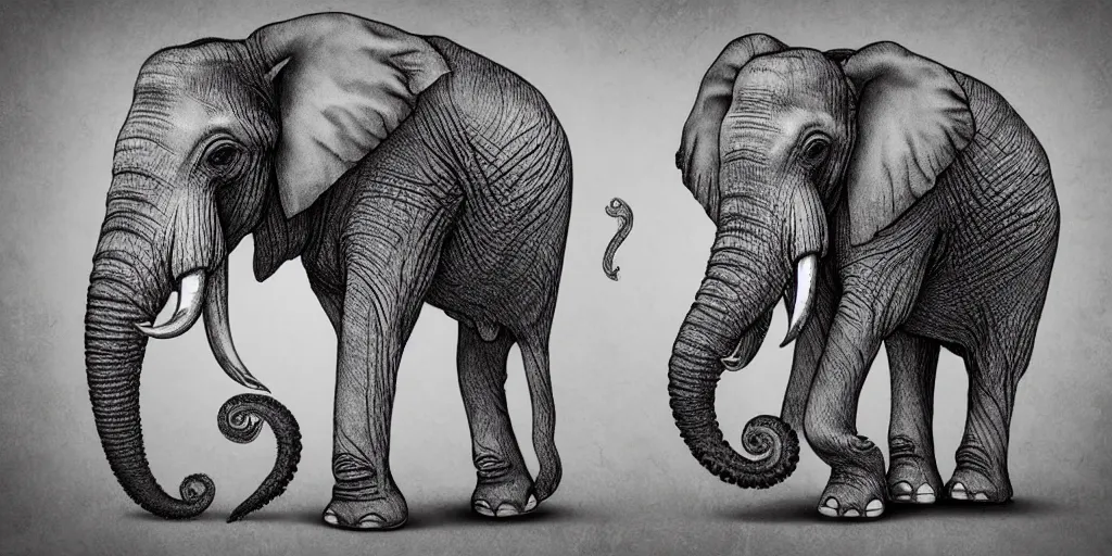 Image similar to elephant with multiple trunks that are octopus tentacles, photorealistic