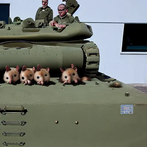 Prompt: A tank crew of ferrets.