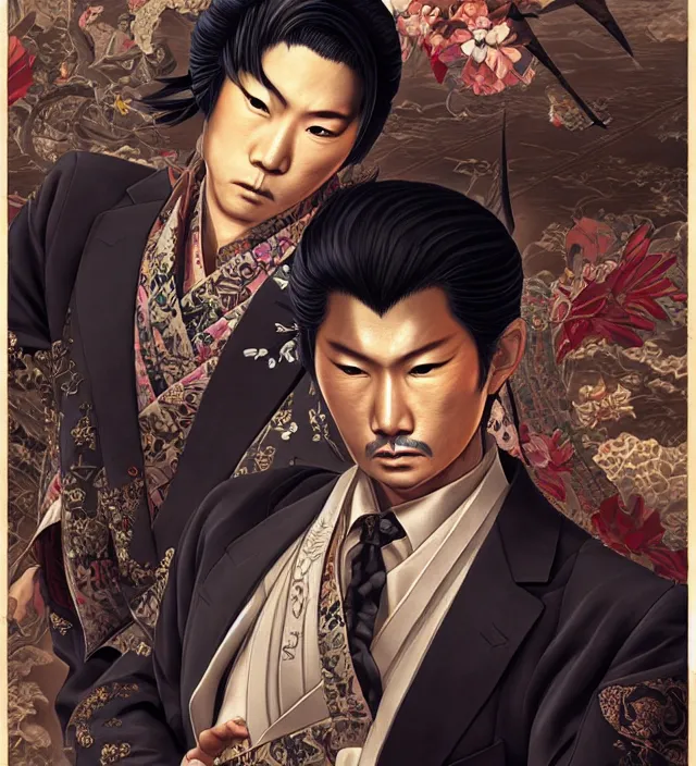 Image similar to *! a yakuza in tokyo _ 1 7 th century _ portrait | fantasy | highly detailed | trending on artstation | sharp focus : art by artgerm, greg rutkowsky, magali villeneuve, ayami kojima, amano