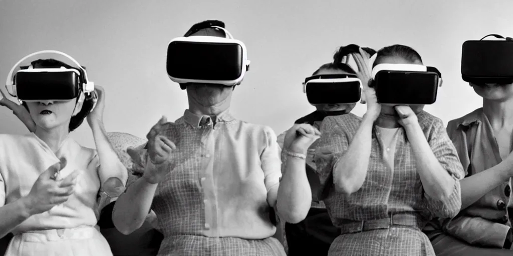 Image similar to people from the 1 9 5 0 s playing with virtual reality goggles