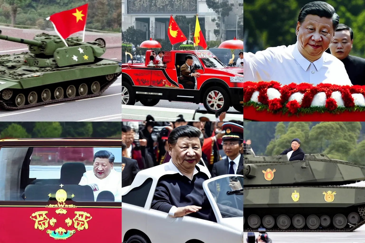 Prompt: xi jinping driving a popemobile tank