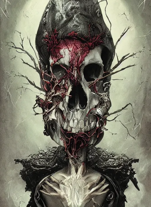 Prompt: White Rabbit Death Tarot card,highly detailed,half skull face,cinematic,8k,by Stanley Artgermm,Tom Bagshaw,Greg Rutkowski,Carne Griffiths, Ayami Kojima, Beksinski, Giger,trending on DeviantArt,hyper detailed,horror, full of colour