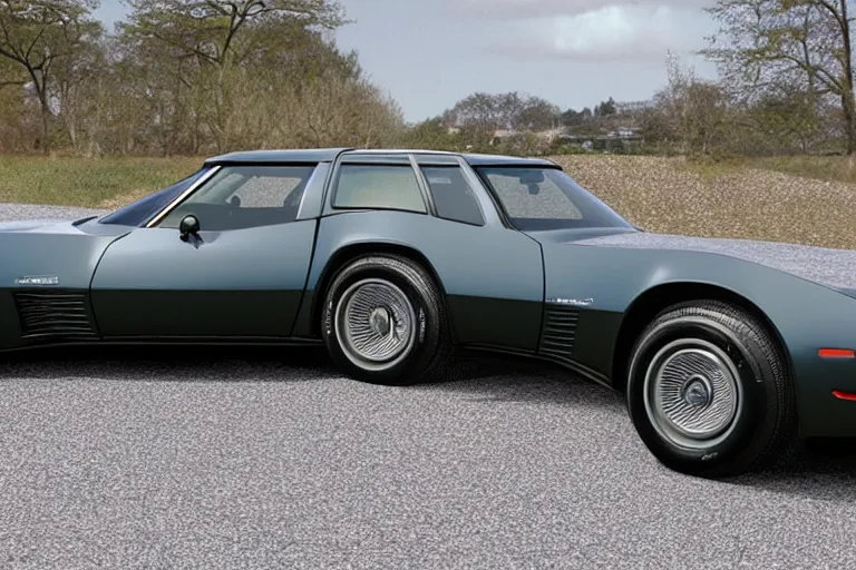 Image similar to intricate, 3 d, 1 9 7 9 shark nose c 4 corvette series two - door wagon estate, style by caspar david friedrich and wayne barlowe and ted nasmith.